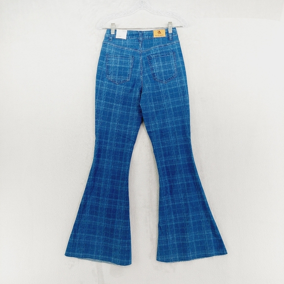 NEW Flying Angel Gogo Plaid High Waist Flare Leg Jeans In Plaid P1725 - Picture 4 of 10